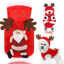 Pet Christmas hoodie with Santa and elk designs; soft flannel fleece for cats, warm winter sweater coat.