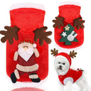 Pet Christmas soft flannel hoodie with Santa Claus and elk designs, perfect winter coat for cats and dogs.