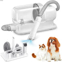 Pet hair grooming vacuum cleaner with 2.3L capacity dust cup, integrated grooming brush, and multiple attachments for efficient, mess-free pet hair removal.