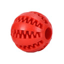 Dog food treat ball toy, durable rubber, interactive design, tooth-cleaning grooves for pets.