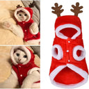 Pet Christmas winter soft flannel hoodie with festive elk and Santa Claus design, warm fleece coat for cats.