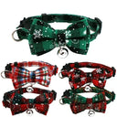 Bell plaid snowflake adjustable breakaway pet collar with bowknot and safety buckle for cats and small dogs.