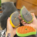 Cat and dog steam brush with electric sprayer for grooming and shedding reduction.