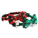 Plaid snowflake bowknot pet collar with bell, adjustable breakaway buckle for cats and small dogs.